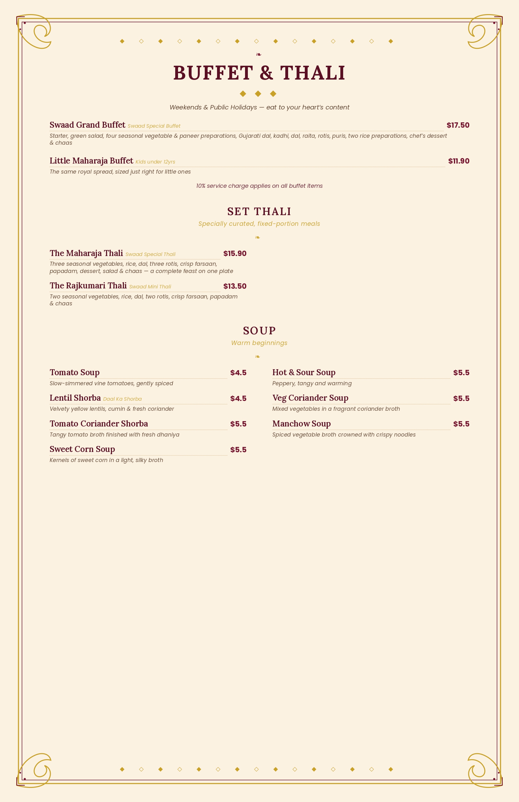 Swaad menu page 1